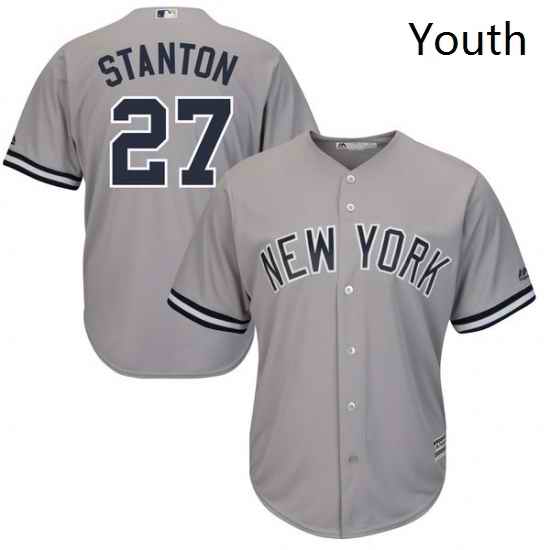 Youth Majestic New York Yankees 27 Giancarlo Stanton Authentic Grey Road MLB Jersey